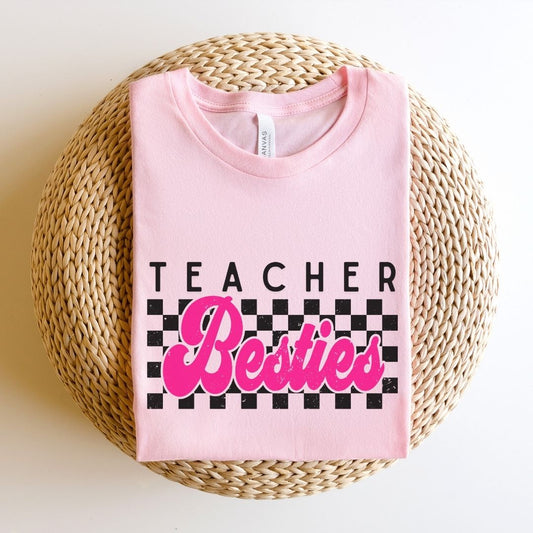 "Checkered Teacher Besties" Vintage Teacher T-shirt