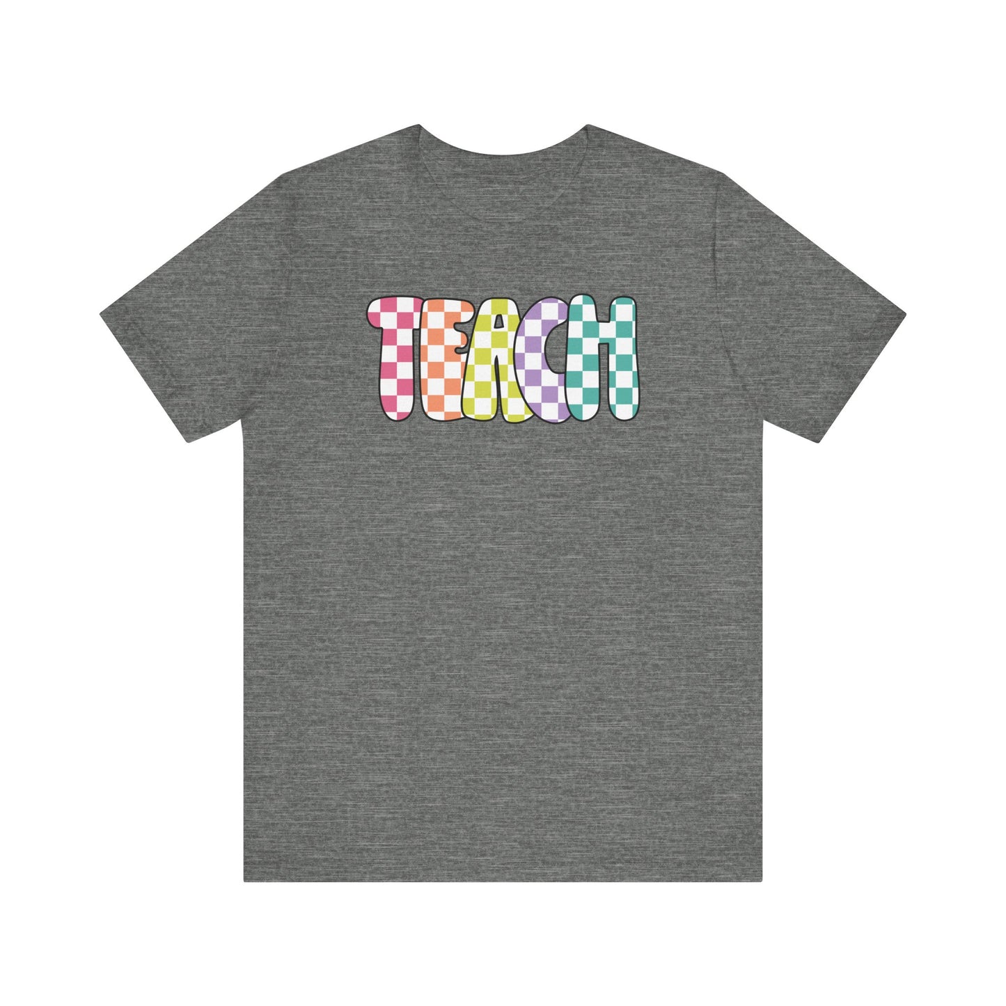 "Checkered Colorful Teach" Teacher T-shirt